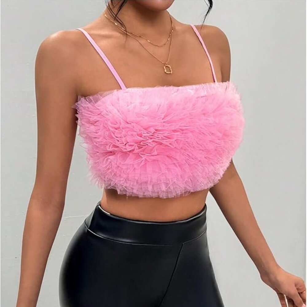 Women's Mesh Tulle Crop Cami Top